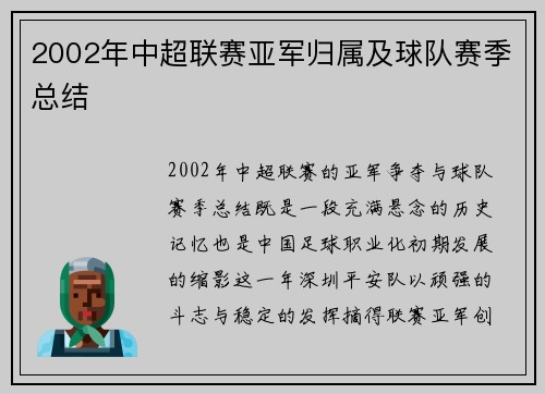 2002年中超联赛亚军归属及球队赛季总结